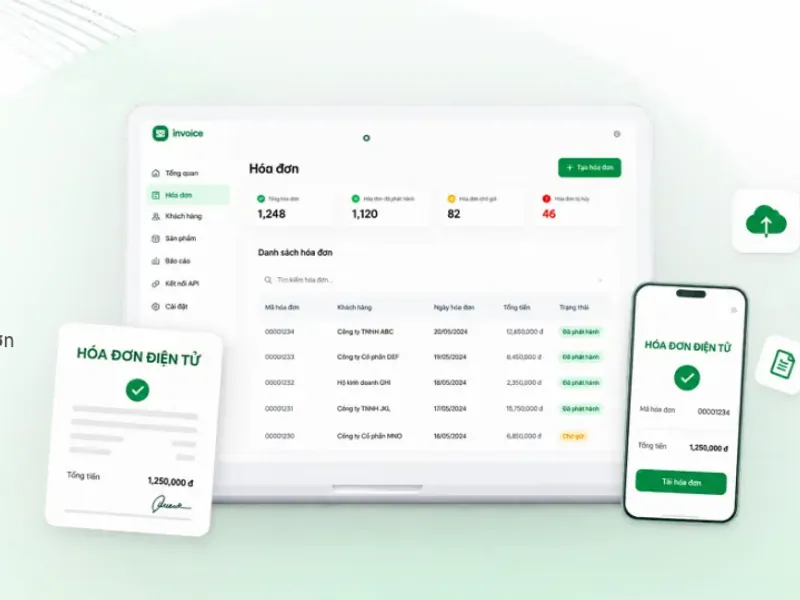 Giao diện Xinvoice trên máy tính và điện thoại cùng mẫu hóa đơn điện tử