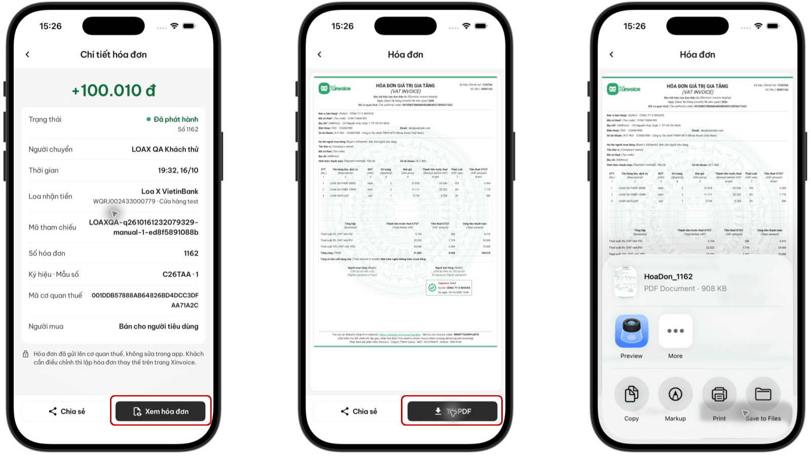 Xem, tải và chia sẻ hóa đơn đã phát hành — Hướng dẫn sử dụng tính năng Hoá đơn điện tử