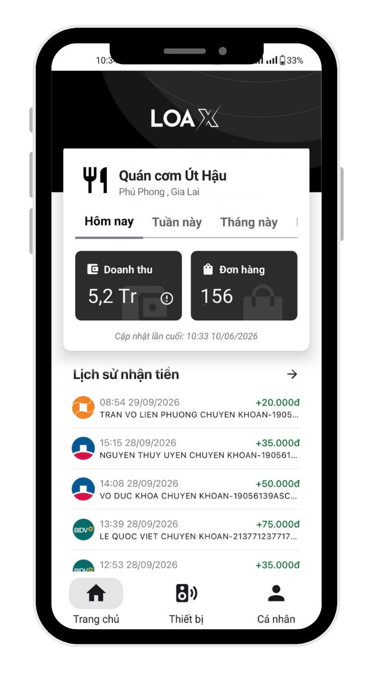 Giao diện ứng dụng Loa X