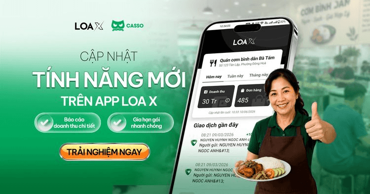 Loa thông báo chuyển khoản thế hệ mới đi kèm ứng dụng quản lý doanh thu và liên tục được cập nhật tính năng.