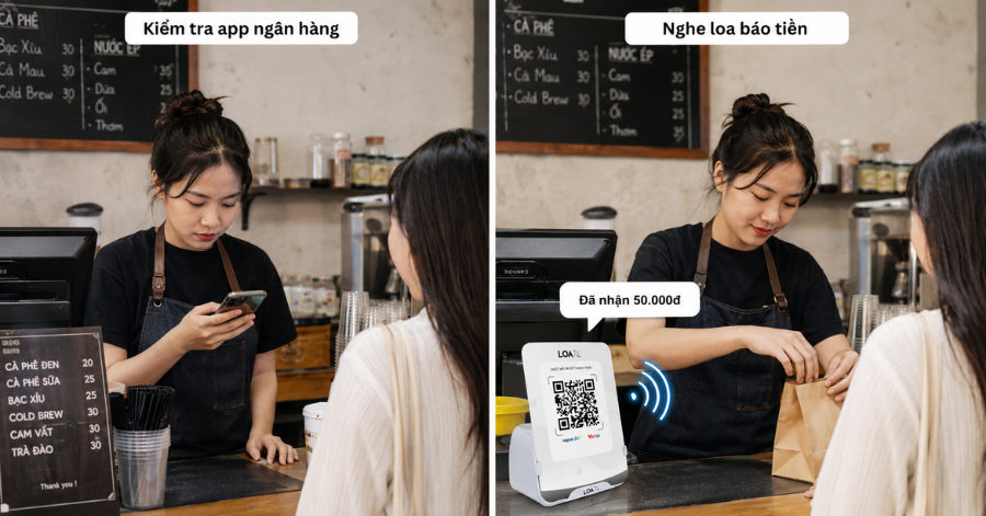 so sánh loa báo thanh toán với kiểm tra app ngân hàng